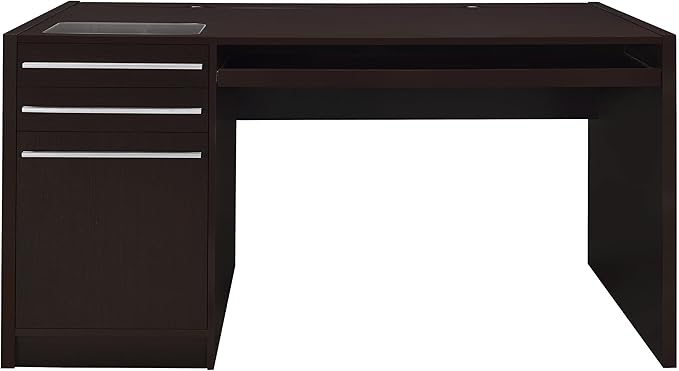 Contemporary Wood Computer Desk 60 W x 30 D x 30.75 H Cappuccino Finish 3 Drawers with Keyboard Drawer Modular Home Office Desk Modern Style
