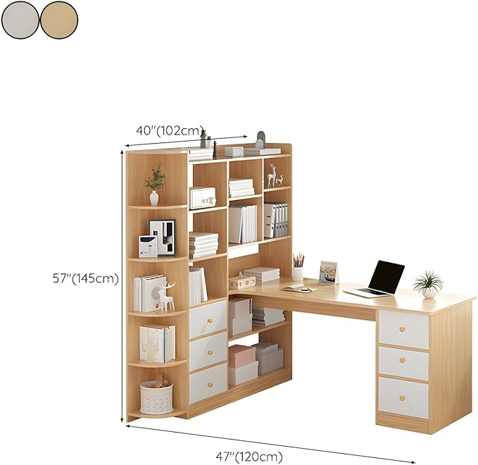LITFAD Stylish Credenza Desk with Wood Pedestal Base and Exterior Shelving L-Shape Computer Desk Office Desk for Office Home - Without Chairs Natural 47 L x 40 W x 57 H