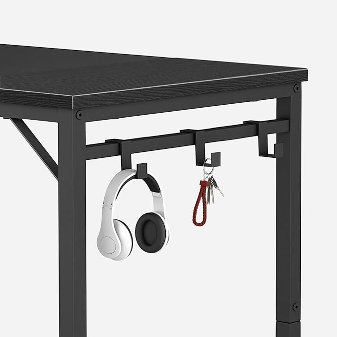 HOOBRO Computer Desk Home Office Desk with Power Outlet Modern Study Writing Desk with 3 Hooks for Study Room Home Office Sturdy and Stable Easy to Assemble Black BB40UDN01