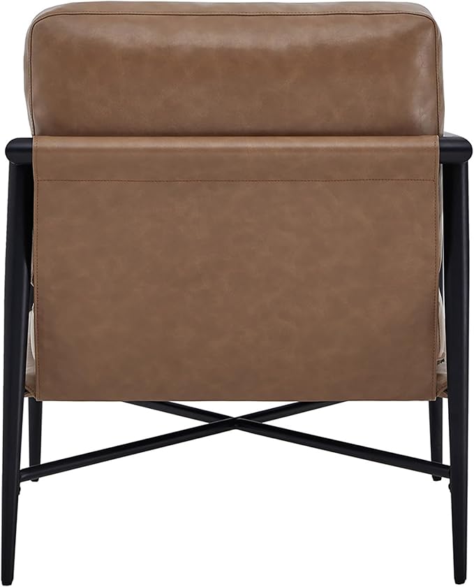 Watson &amp Whitely Mid Century Modern Accent Chair Set of 2 Faux Leather Armchair Comfy Upholstered Lounge Reading Chair for Living Room Bedroom Cafe Waiting Room Brown