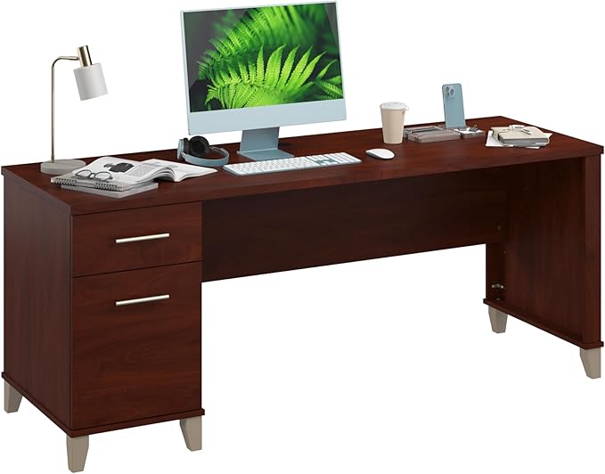 Bush Furniture 72-inch Home Office Desk with Drawers Large Computer Table for Personal Workspace Somerset Collection Hansen Cherry