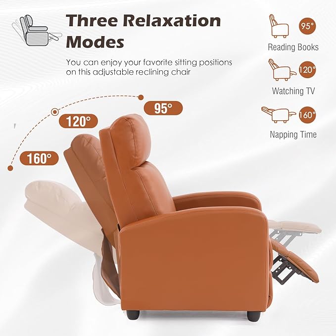 BestMassage | Recliner Chair | No Massage Function | Pu Tan | with Lumbar Support Adjustable Push Back Wide Armrests Footrest &amp Padded Seat | Easy Assembly | for Living Room Home Theatre
