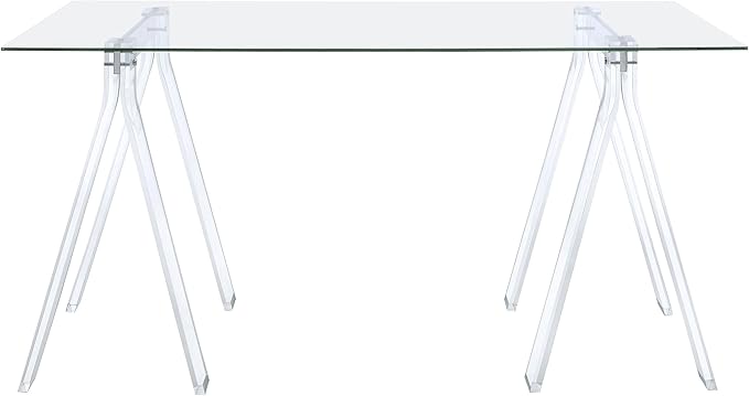 Coaster Home Furnishings – Amaturo – Glass &amp Metal – 59-Inch Transparent Design Writing Desk with Tempered Glass Top Chrome Supports and Sawhorse Base – Home Office &amp Living Room – Clear - 8