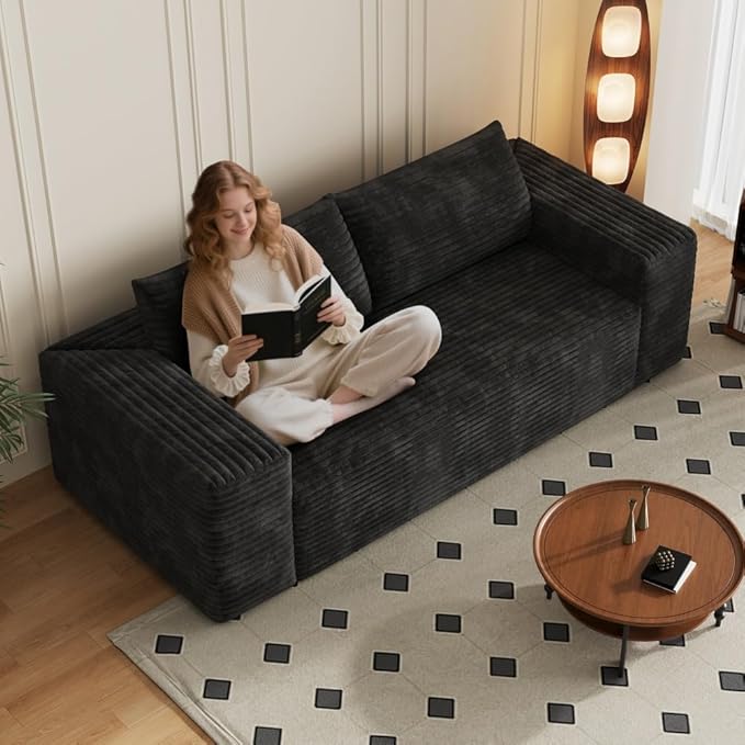 71 3Setaser SofaCorduroy FabricDeep Seat CouchesComfy Loveseat SofaNo Assembly1pcs for Living Room BedroomConference RoomApartment (Black-78.8)