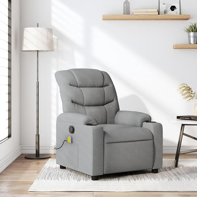 Light Grey Massage Recliner Chair USB Vibration Breathable Fabric Adjustable Single Seater for Living Room Bedroom Reading 242.5 lbs Capacity
