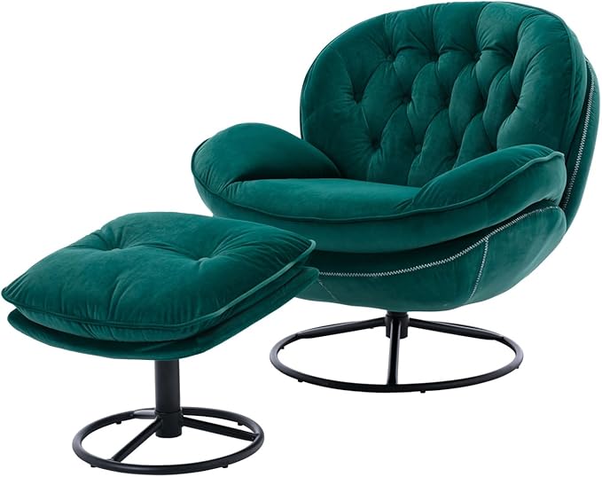 Swivel Accent Chair with Ottoman Velvet Lounge Chair Comfy Living Room Chair Lazy Sofa for BedroomApartmentReading RoomGreen