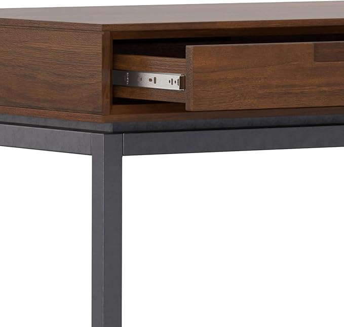 SIMPLIHOME Banting Desk - 72 Inch Wide Solid Walnut Veneer and Metal Writing Desk Modern Industrial Home Office Computer Table for Study with 2 Drawers and Flip-Down Keyboard Tray