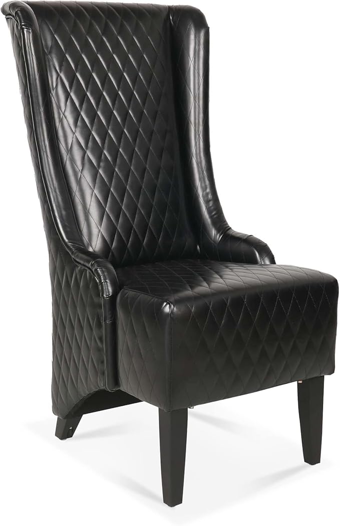 Dining Chair Comfy High Wingback Accent Chair for Dining Table PU Leather Upholstered Accent Side Chairs with Soft Padded &amp Wooden Legs for Living Room Dining Room Bedroom (Black)