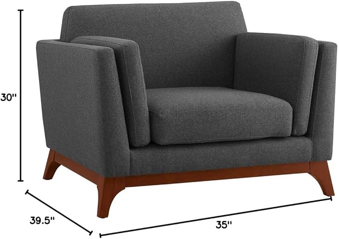 Modway Chance Mid-Century Modern Upholstered Fabric Accent Lounge Arm Chair In Gray