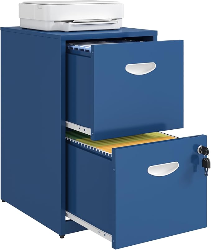 2 Drawer File Cabinet with Lock Metal File Cabinets for Home Office Under Desk Storage Printer Stand Office File Cabinets for Letters and File Boxes Assembly Required Blue