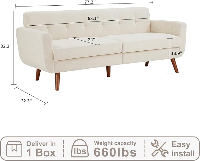 Kingfun Loveseat and Sofa Sets Mid Century Modern Linen Love Seat Couches for Living Room Button Tufted Upholstered Furniture Easy to Install Small Couch for Bedroom Office Apartment Beige