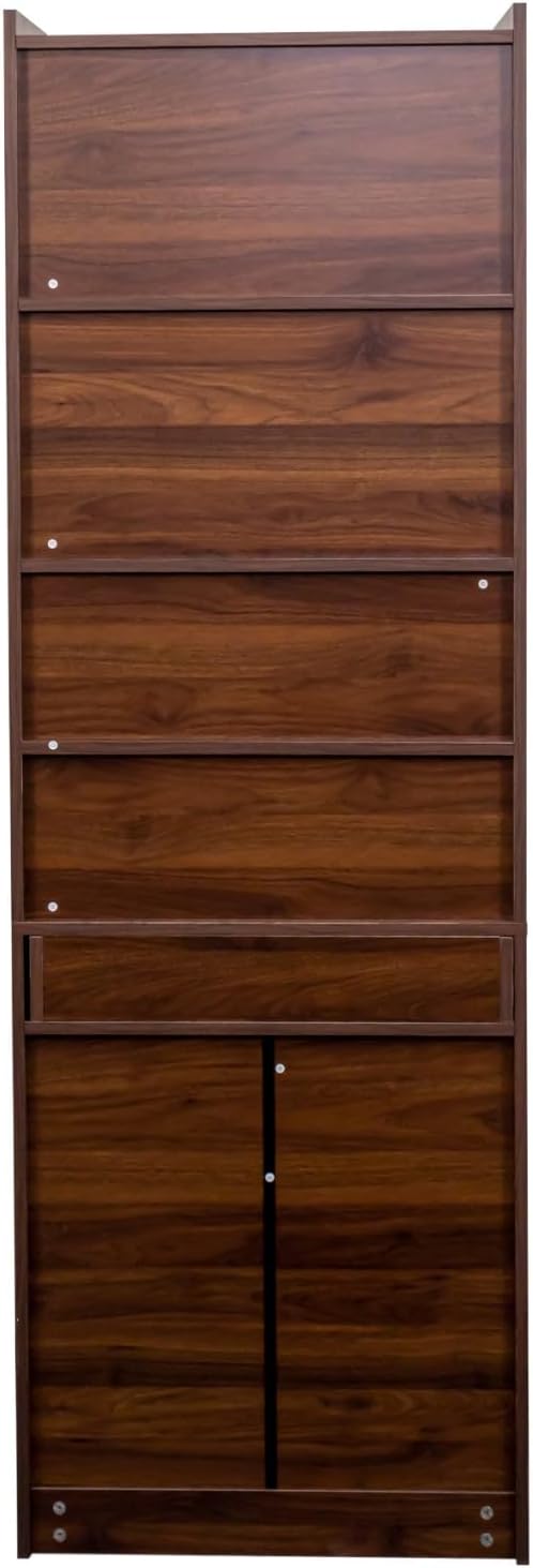KEIKI Fold-Out Home Office Desks Writing Table with Glass Doors Drawers Bookshelf &amp Storage Shelves Modern Wooden Convertible Workstation for Work Study
