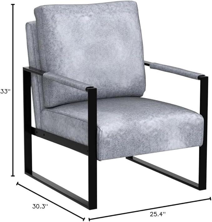 Container Furniture Classic Mid Century Modern Accent Chair with Durable Square Metal Frame Armchair for Living Room Bedroom Home Office in Spotted Microfiber Upholstery Grey