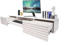 Floating Wall Mount Computer Desk Floating Shelf with 2 Drawer &amp Keyboard Tray Home Office Desk Workstation Cable Hole Laptop PC Table for Living Room Bedroom Office White