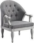 Pemberly Row Button Tufted Fabric &amp Wood Accent Chair Gray/Antique White Finish 41 H x 31 W x 32 D Foam Cushion Wooden Legs Transitional Style for Living Room or Family Room Seating