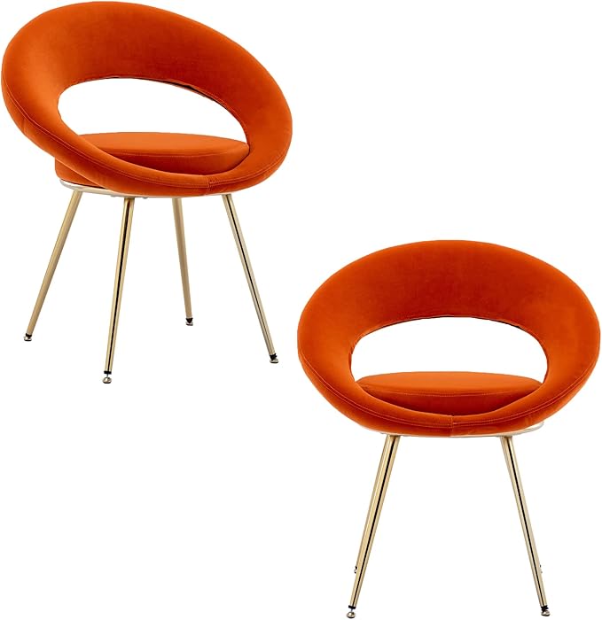 Orange Velvet Modern AccentConversation Lounge Chair with Gold Plated Legs Unique AppearanceSuitable for Office Lounge Living RoomSet of 2