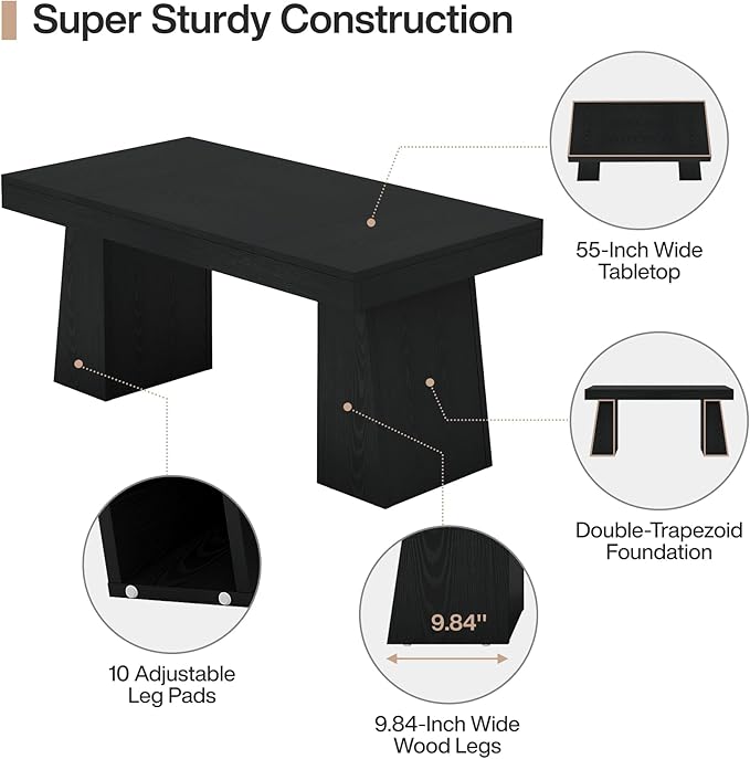 Tribesigns 55 Executive Desk Wooden Office Desk with Double Pedestal Modern Simple Computer Writing Table for Home Office Black