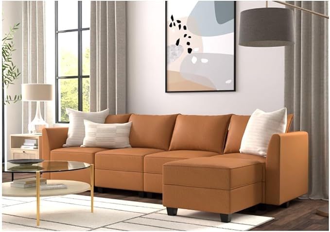 Naomi Home Elizabeth Modern DIY Collection Caramel/Air Leather/4 Piece Modular Sectional