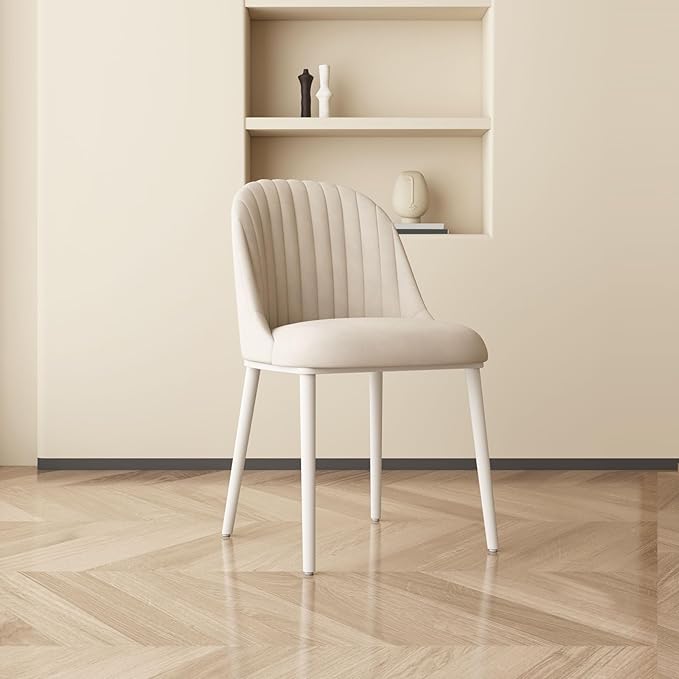 Cream White Dining Chairs Set of 2 Modern Shell Comfy Kitchen Chair with High Elastic Seat and Back for Living Room Bedroom Dining Room Kitchen