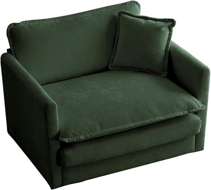 KIVENJAJA Chenille Single Sofa Chair 41.4”W Oversized Accent Chairs Modern Upholstered Deep Seat Comfy Armchair with Pillow for Living Room Bedroom Office Apartment Green