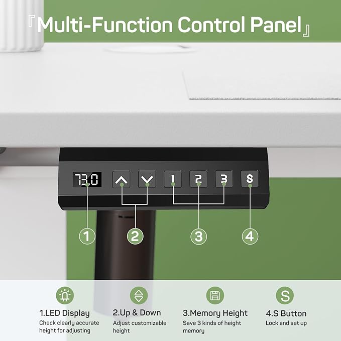 Electric Height Adjustable Standing Desk 48x24 Inches Ergonomic Sit-to-Stand Rising Computer Table for Home Office