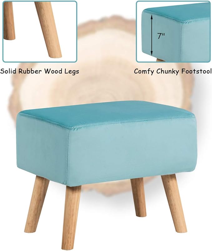 Giantex Velvet Accent Chair with Ottoman Modern Tufted Upholstered Chair with Footrest Firm Wood Legs Leisure Single Club Chair Set for Living Reading Room Bedroom (Turquoise)