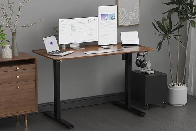 Standing Desk Height Adjustable Electric Desk 47.2 x 23.6 Inches Sit Stand up Desk Computer Home Office Desk Memory Preset with Two-Piece Desktop (Dark Walnut Look 48 x 24 Inches)