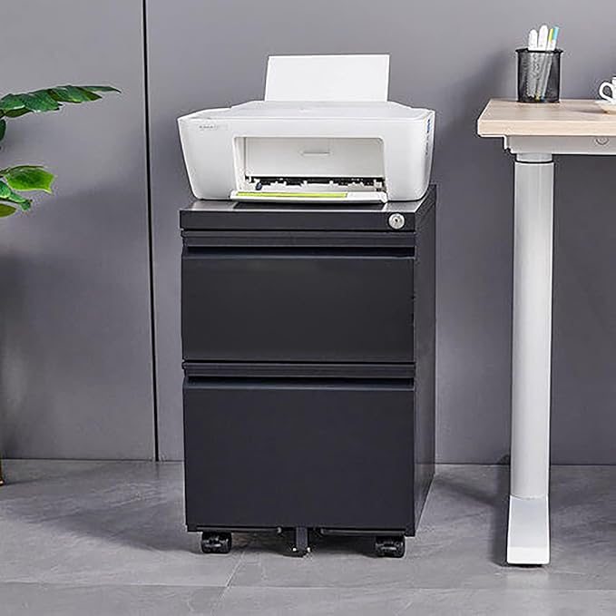 SISESOL 2 Drawer File Cabinet on WheelsMetal Filing Cabinet with LockBlack Rolling File Cabinets with CastersUnder Desk Office Cabinets for Home OfficeFit A4/Letter/LegalEasy Assembly