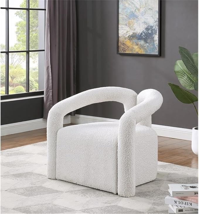 Pemberly Row Modern Accent Arm Chair Cream Boucle Fabric Upholstery 33 L x 28 D x 28 H Medium Firm Seating Fully Assembled Elegant Contemporary Chair for Living Room or Bedroom