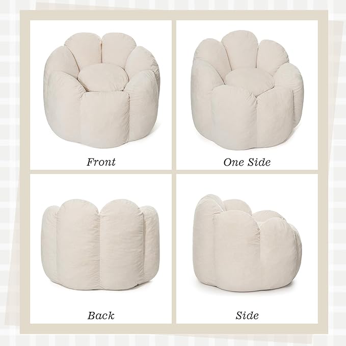 HOMMPA Bean Bag Chair for Adults Comfy Velvet Bean Bag Couch with Back Support Flower Shaped Oversized Sofa for Living RoomBedroomDormBeige