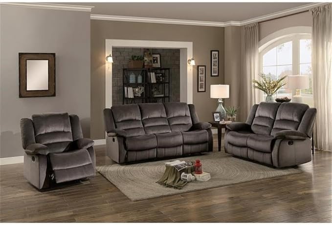 Pemberly Row Transitional Reclining Chair Microfiber Upholstery Chocolate Finish Solid Wood Frame High-Density Foam Padding Manual Tab Pull Recline Plush Living Room Seating 39.5 in H x 37.5