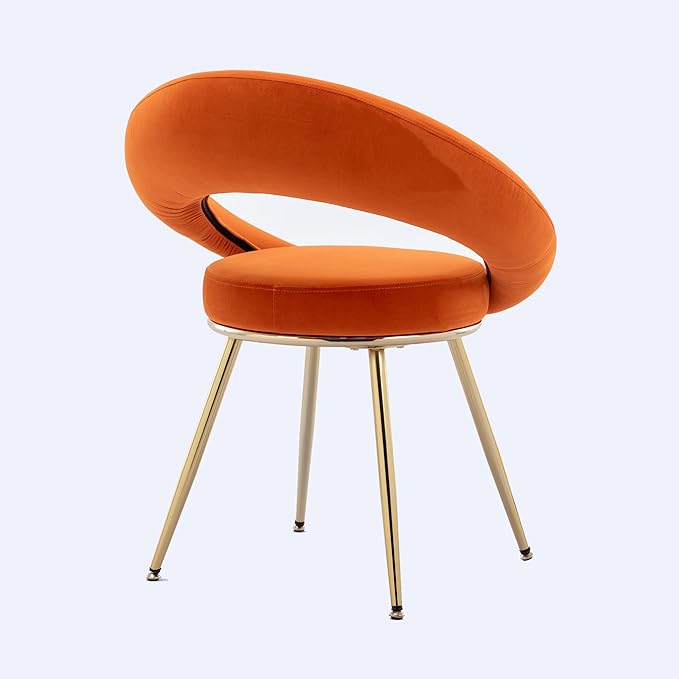 Orange Velvet Modern Accent/Conversation Lounge Chair with Gold Plated Legs Unique AppearanceSuitable for Office Lounge Living Room