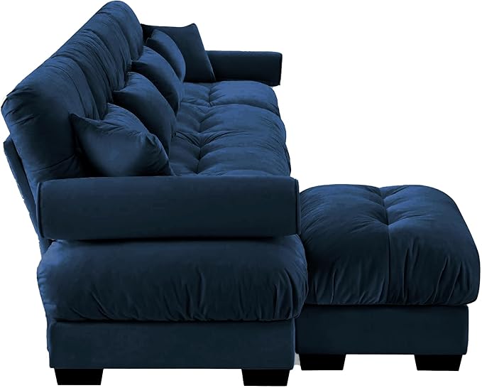 Velvet Modular Sectional Sofa4-Seater Cloud Couch with OttomanPillows and High Density Memory Foam for Living Room Home TheaterApartment（Blue）