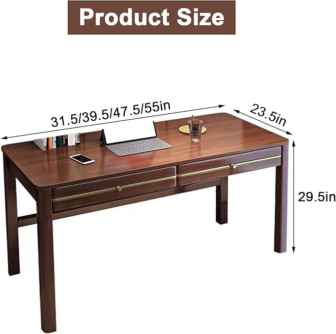 Rectangle Modern Soild Wood Writing Desk with 2 DrawersMinimalistRectangularHome Office DeskStudy TableComputer DeskSmall Spacesfor Bedroom (Khaki)
