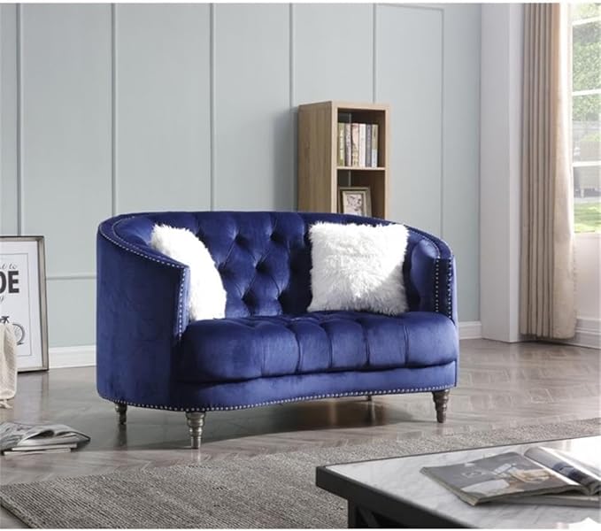 Glory Furniture Dania Velvet Upholstered Loveseat in Blue
