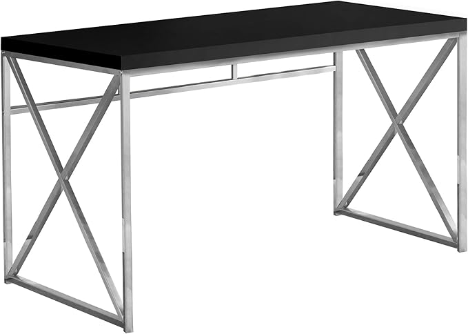 Monarch Specialties Modern Industrial Style-Home &amp Office Writing Table with Sturdy Crisscross Metal Computer Desk 48 L Black/Chrome Frame
