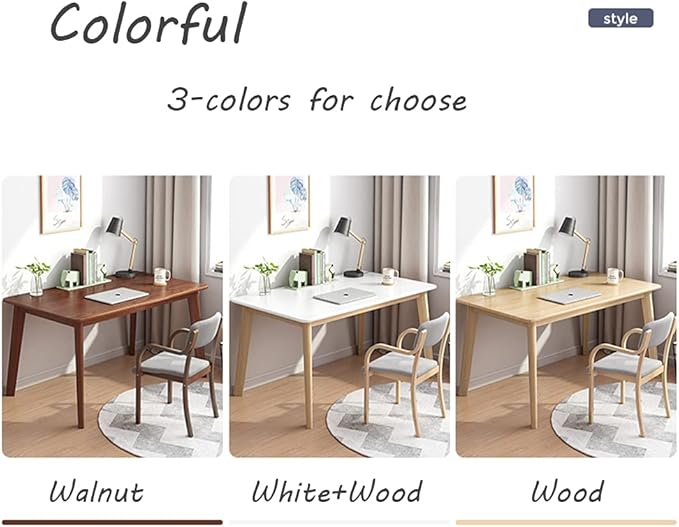 IOTXY Simple Wooden Writing Desk - Modern Minimalist Style PC Laptop Computer Workbench with Solid Wood Legs 39 W Home Office Work Table for TV Stand Music Video Live Broadcast Workstation White