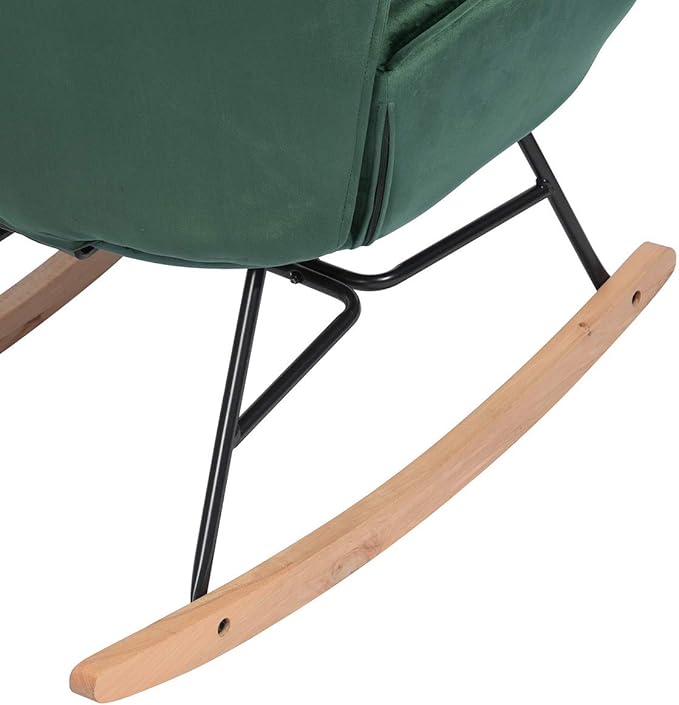 Upholstered Rocking Chair Rocker for Living Room Bedroom Green - Oak Leg