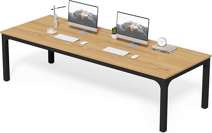 LITTLE TREE Two Person Desk 78.7 Inches Extra Long Computer Desk Wooden Large Office Desks with Strong Metal Legs Double Desk for 2 People Writing Study Table for Home Office Natural &amp Black