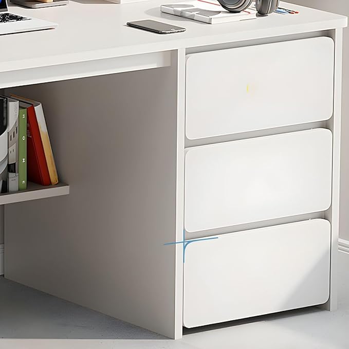 CraftThink Writing Desk Rectangular Study Table with 3-Drawer and Storage Shelves Computer Desk Work Table with Hutch for Home Office Without Chairs (Grey Desk 39.5 L x 19 W x 56.5 H)