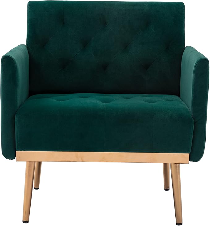 Modern Accent Chair Upholstered Single Sofa Arm Chair for Living Room and Bedroom Upholstered Comfy Armchair Chair with Solid Tapered Metal Legs (Green)