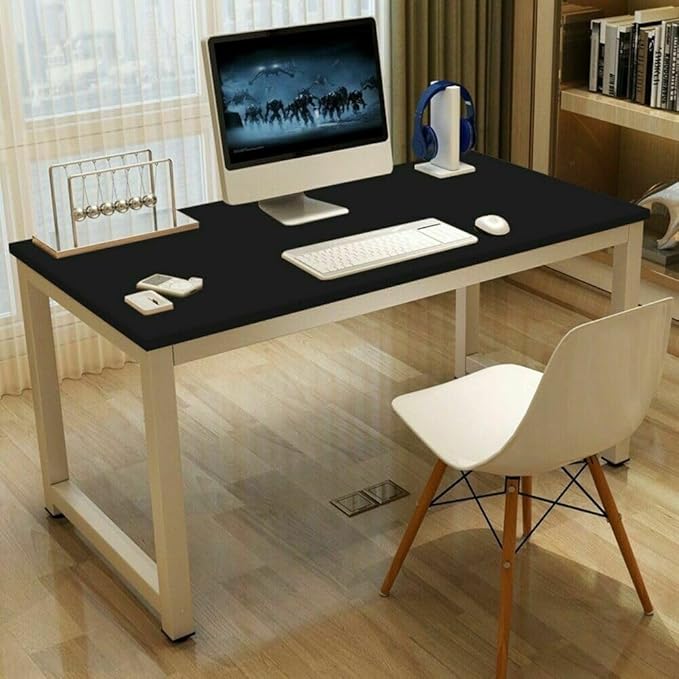 PIT66 Computer Desk Wood 55.1'' Office Table Modern PC Laptop Notebook Study Writing Table for Home Office Workstation (Black Color)