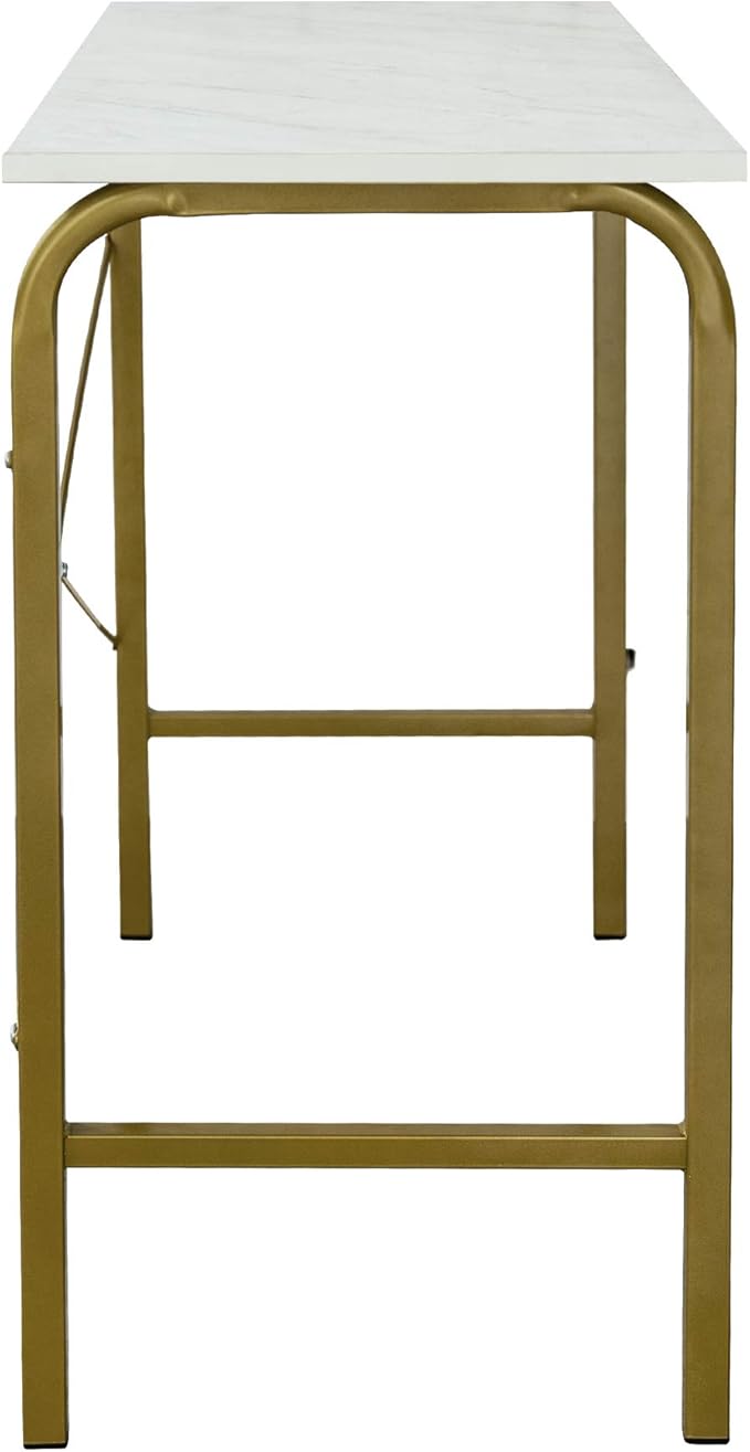 Versanora Teamson Home's Faux White Marble Top Compact Modern Desk with Brass-Finished Arched Legs and Sleek Contemporary Silhouette