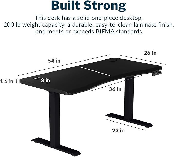 Vari Ergo 54x26 Electric Standing Desk + Height Adjustable Sit-Stand Desk + Curved Waterfall Edge 4 Memory Settings Quick Assembly Cable Management 200 lb Capacity – Black/Black Legs(2 Boxes)