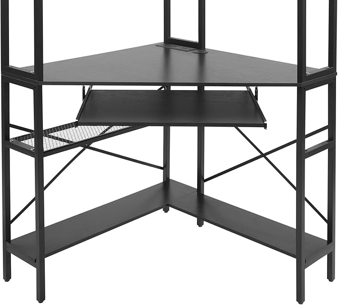 DNYSYSJ Corner Desk with Power Outlets &amp LED Light Strip L-Shaped Computer Desk with USB Ports Spacious Storage Modern Design for Home Office Gaming Study and Small Spaces