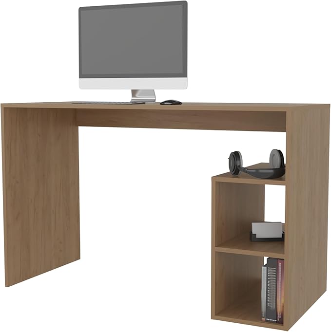 Natural Oak Computer Desk with Open Storage - Home Office Workstation