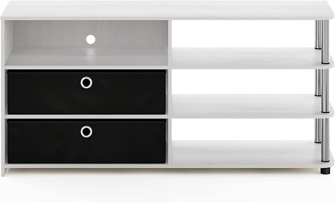 Furinno Jaya Simple Design Stand for TV up to 55-Inch with Bins White Oak/Chrome/Black