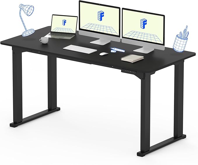 FLEXISPOT 4 Legs Standing Desk 63 x 28 Inch Electric Adjustable Height with Splice Board Home Office Sit Stand Up Desk Black Top + Black Frame