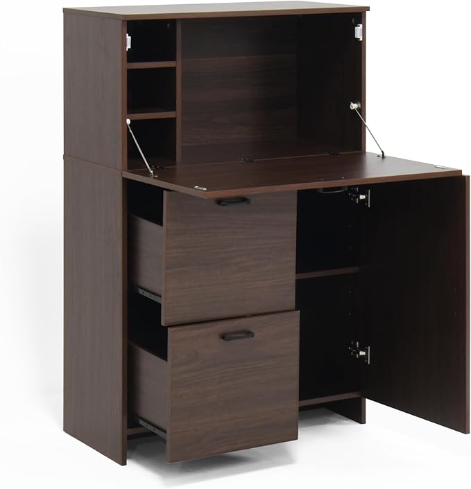 Foldable Desk Cabinet with Storage Drawers &amp Shelves Multi-Functional Space-Saving Organizer for Home/Office/Dorm