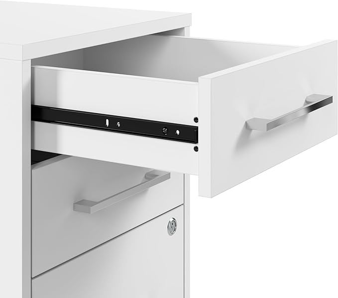 Bush Business Furniture 3 Drawer Rolling File Cabinet with Lock - Assembled Office Organization Hustle Collection White